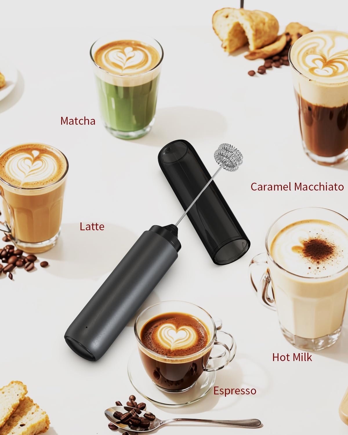 Powerful Double Whisk Milk Frother Handheld Rechargeable Milk - Image 4