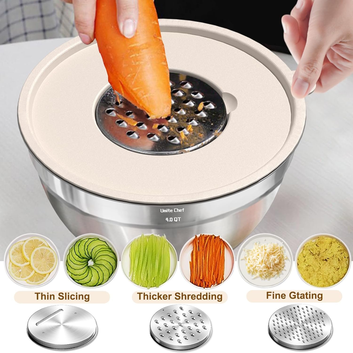 Umite Chef Mixing Bowls with Airtight Lids Set, 8PCS Stainless Steel - Image 3