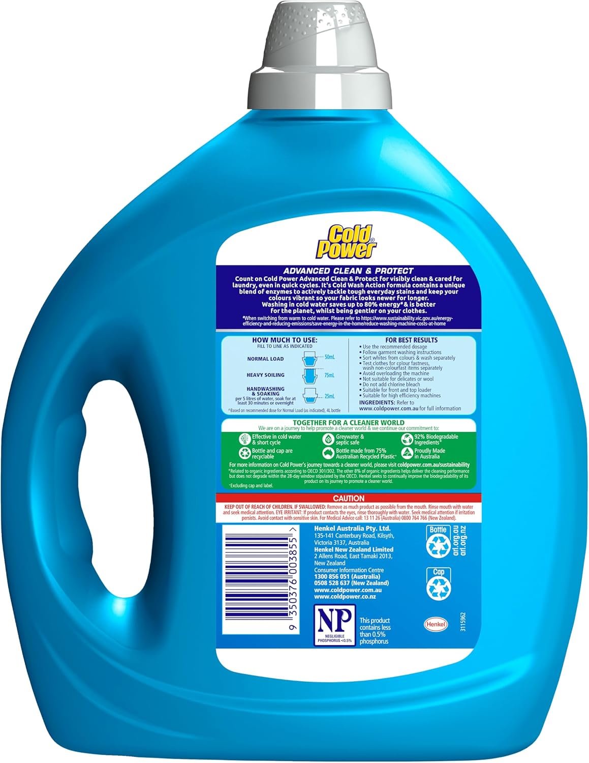 Cold Power Advanced Clean Front + Top Loader Laundry Washing Liquid 4 Liter - Image 3