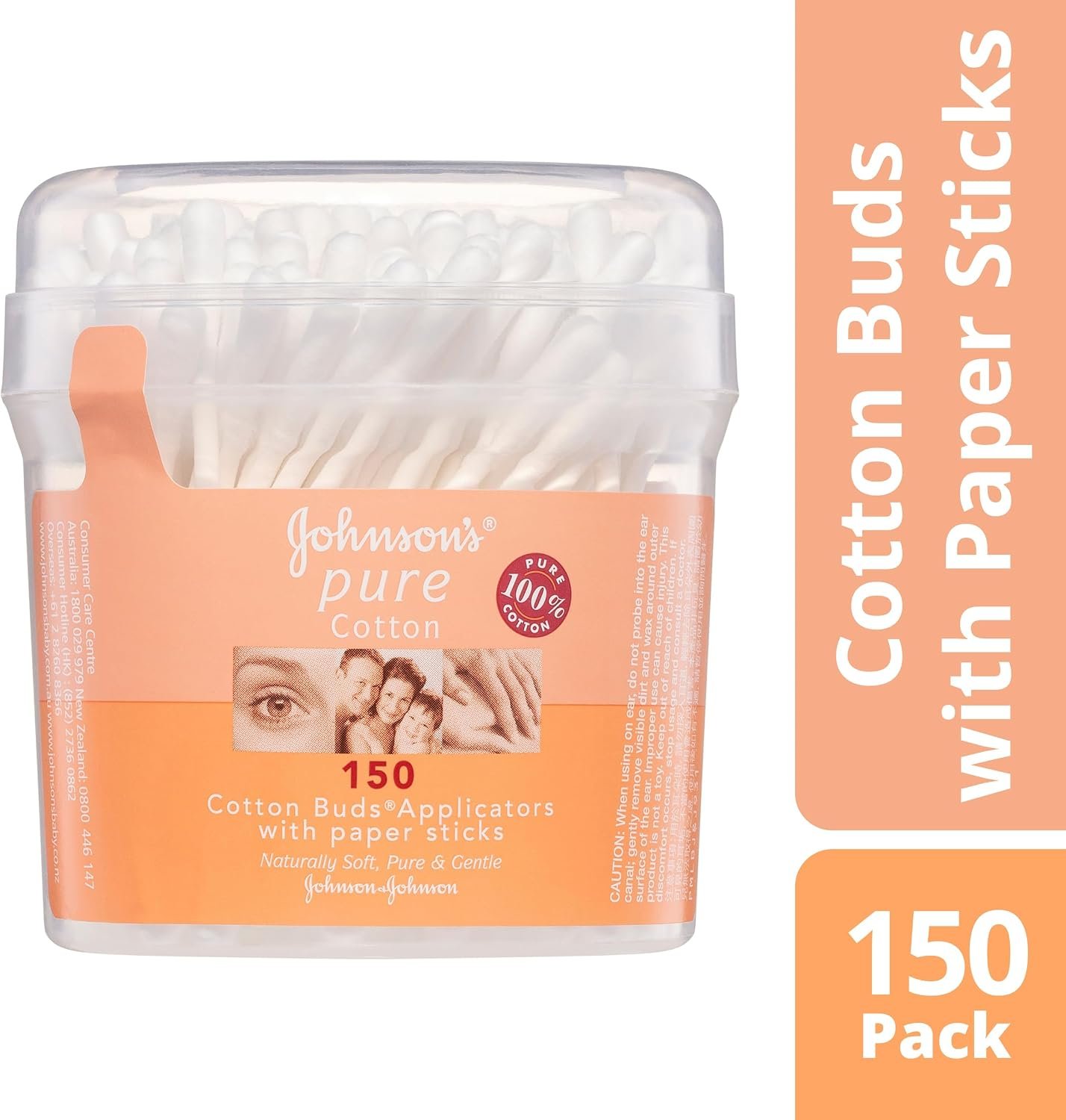 Johnsons Adult Pure Cotton Bud Applicators with Paper Sticks 150 Pack - Image 3