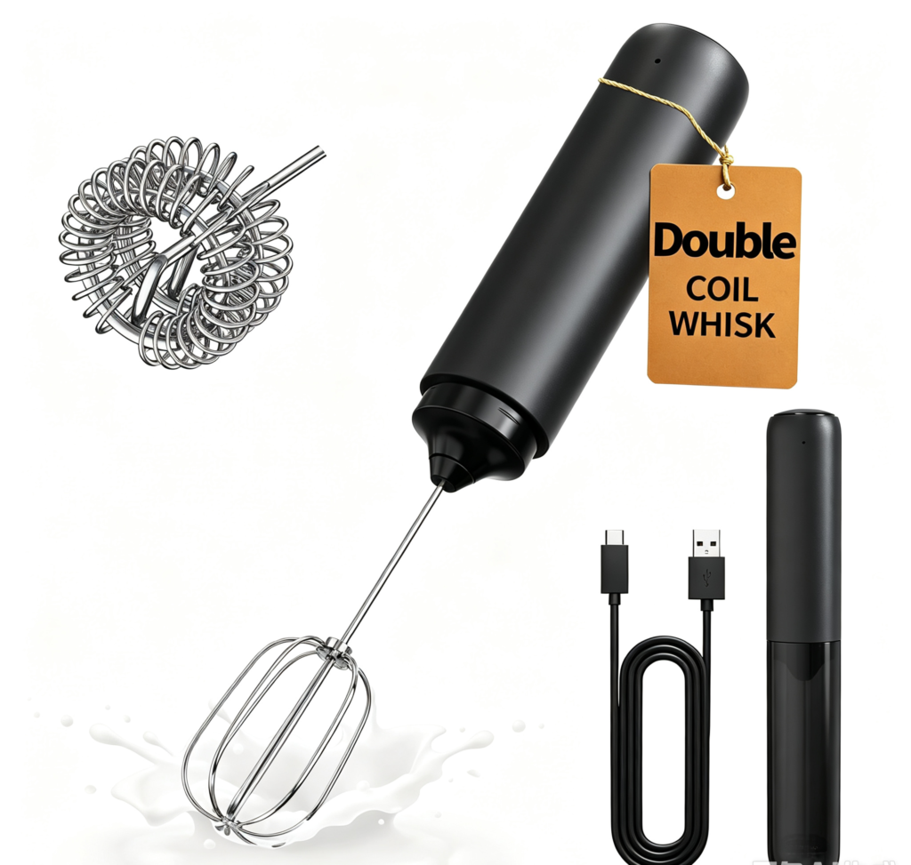Powerful Double Whisk Milk Frother Handheld Rechargeable Milk
