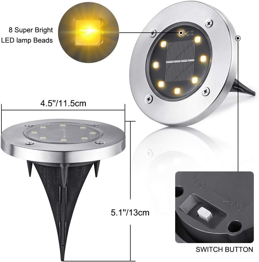 16 Pack Solar Lights Outdoor, IP65 Waterproof Flat Solar Disc Light. - Image 3