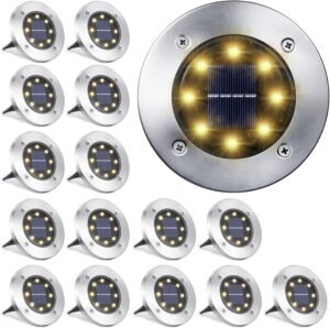 16 Pack Solar Lights Outdoor,  IP65 Waterproof Flat Solar Disc Light.